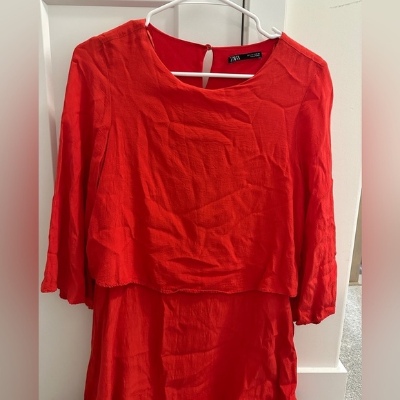 Zara Red Flair Sleeve With Overlay Flowy Dress Size Small Women’s - Picture 3 of 12